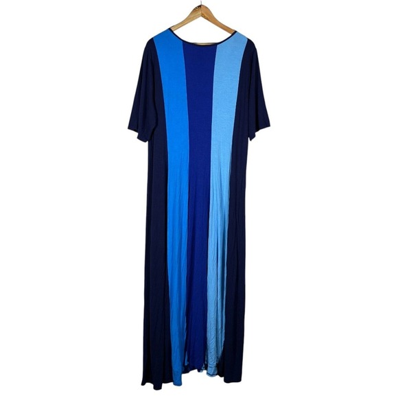Ashley Stewart Colorblock Vertical Stripe Maxi Dress Blue Plus Size 22/24W - Picture 4 of 5